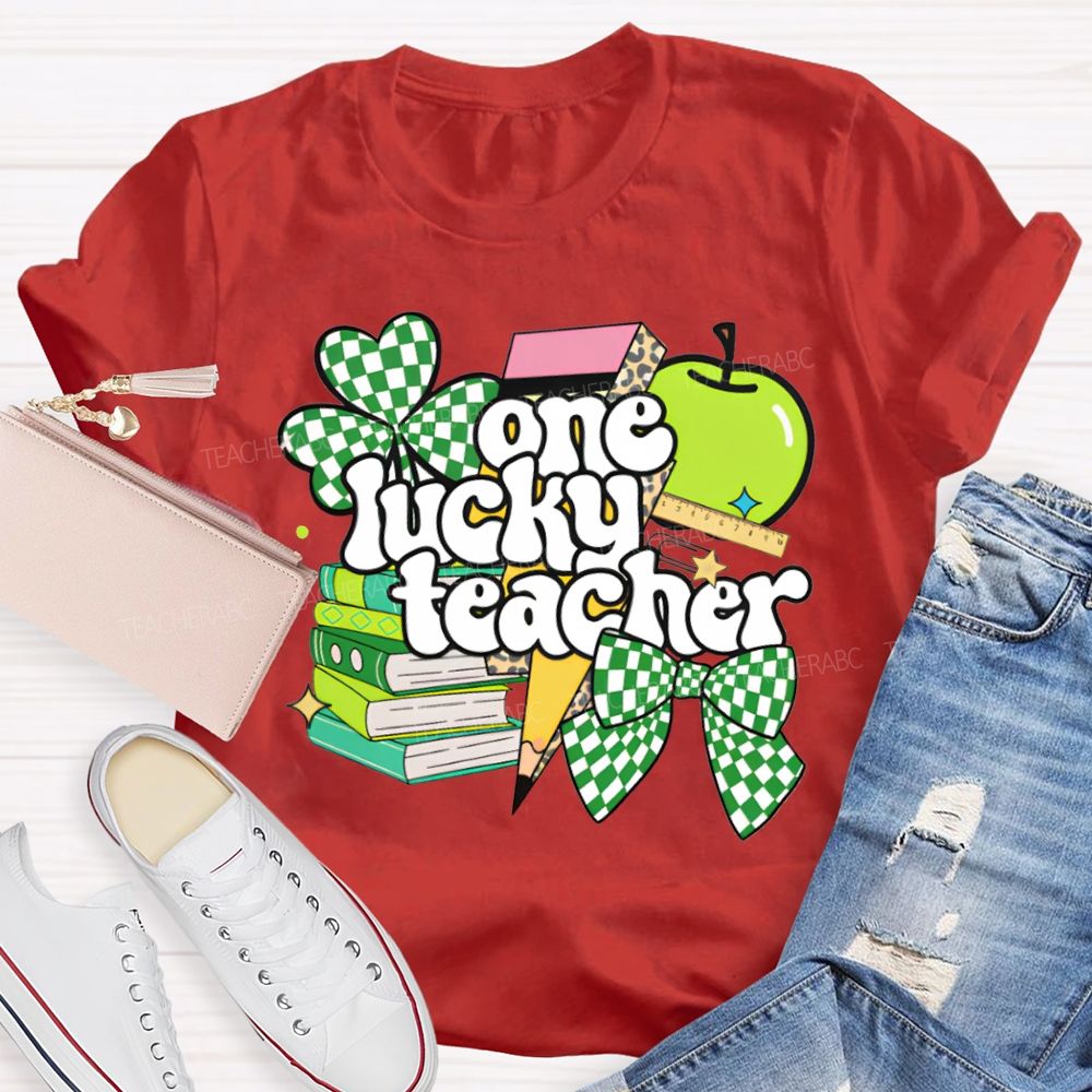 One Lucky Teacher Clover Apples And Books Teacher T-shirt