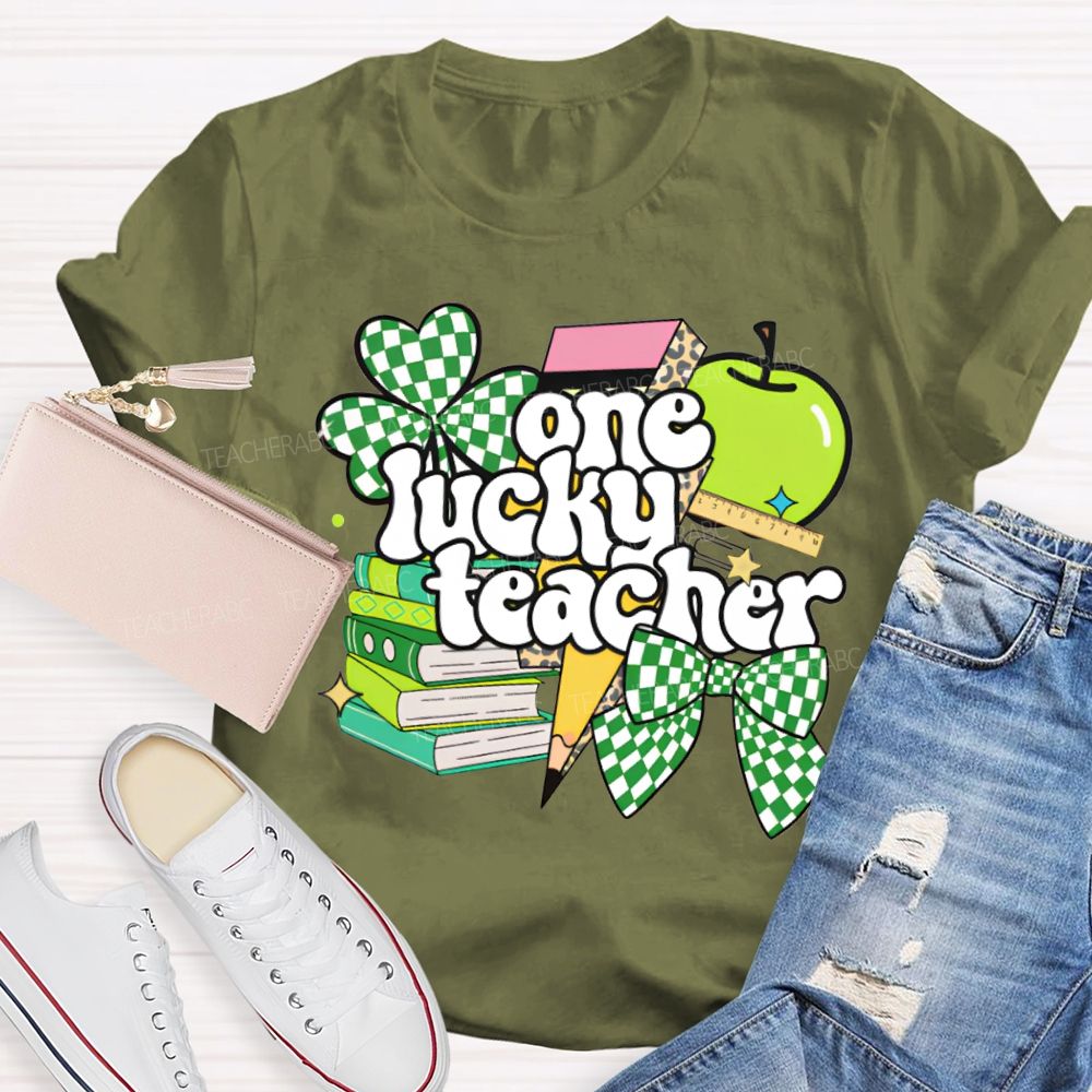 One Lucky Teacher Clover Apples And Books Teacher T-shirt