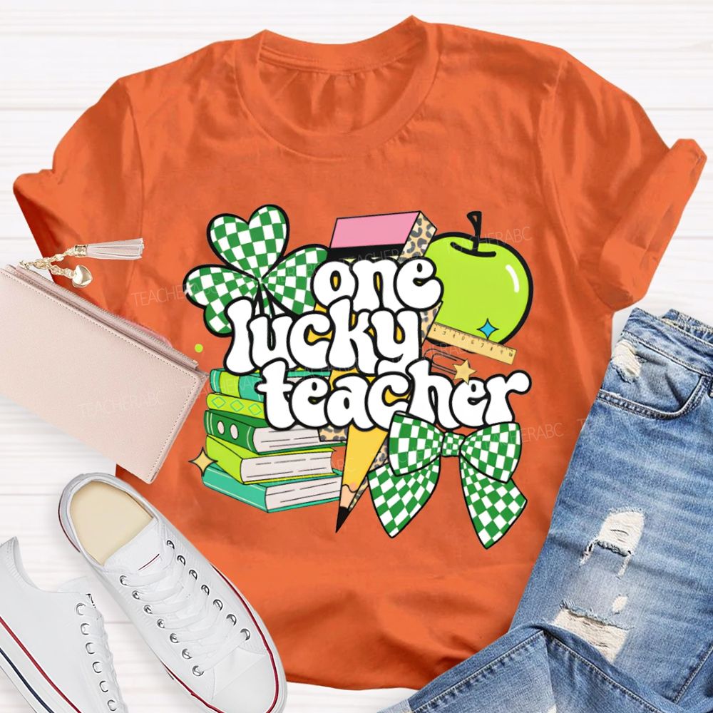 One Lucky Teacher Clover Apples And Books Teacher T-shirt