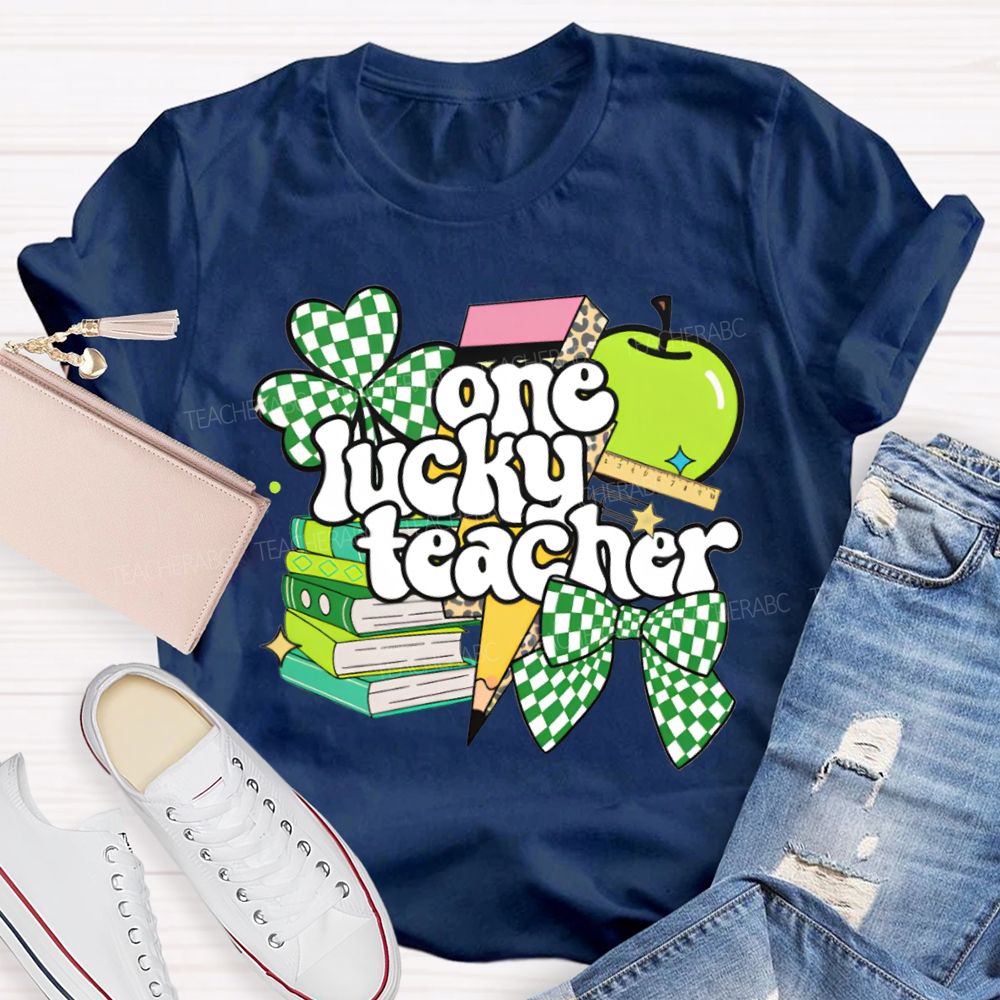 One Lucky Teacher Clover Apples And Books Teacher T-shirt