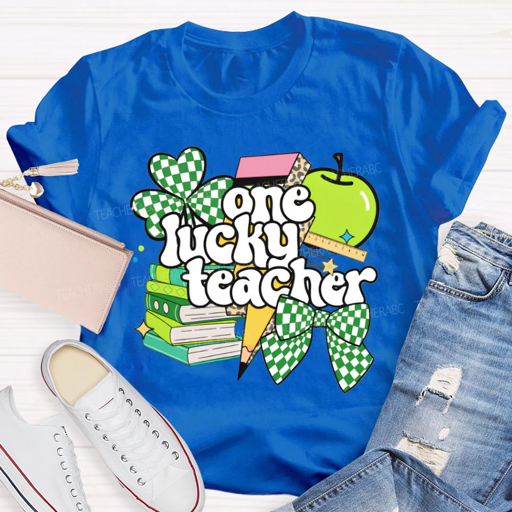 One Lucky Teacher Clover Apples And Books Teacher T-shirt