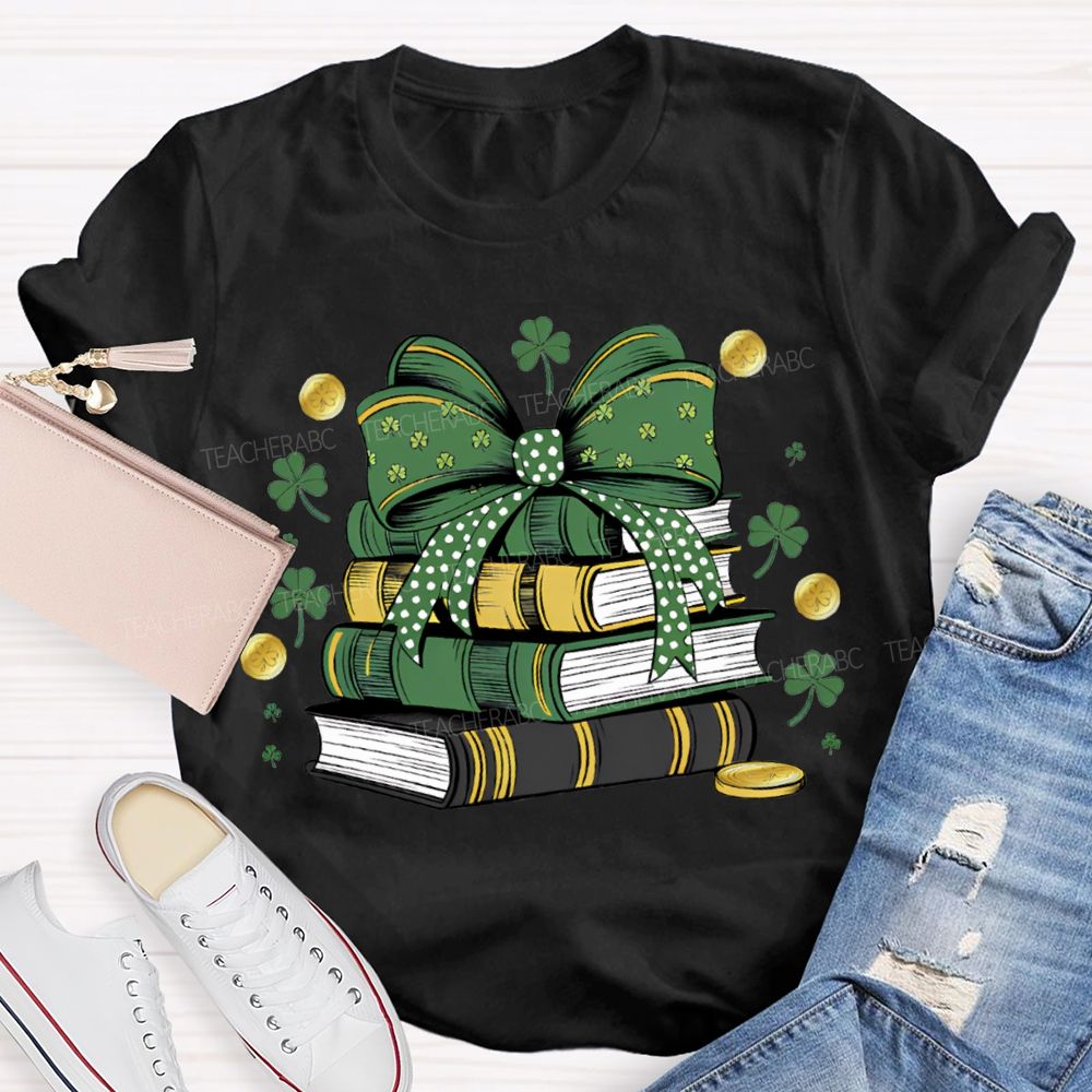Lucky Books Bow Ties And Shamrocks Teacher T-shirt