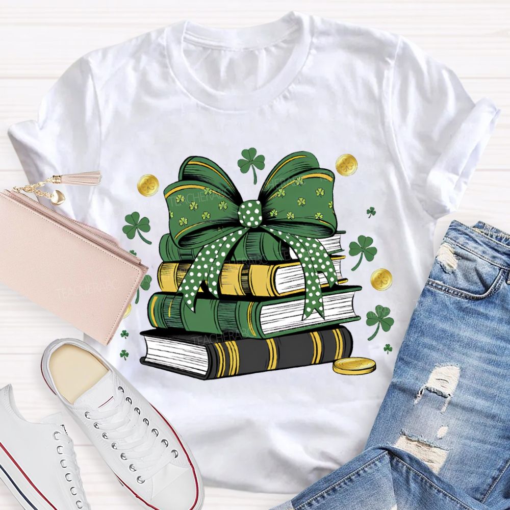Lucky Books Bow Ties And Shamrocks Teacher T-shirt