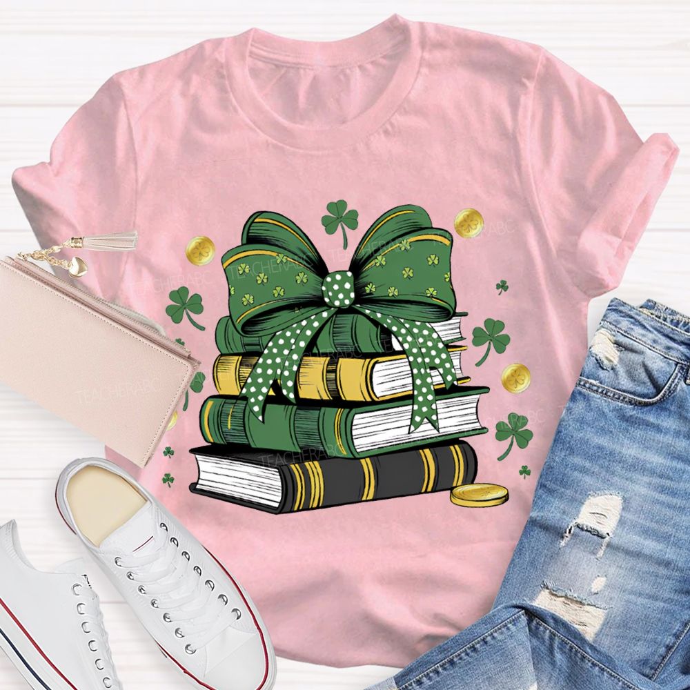 Lucky Books Bow Ties And Shamrocks Teacher T-shirt