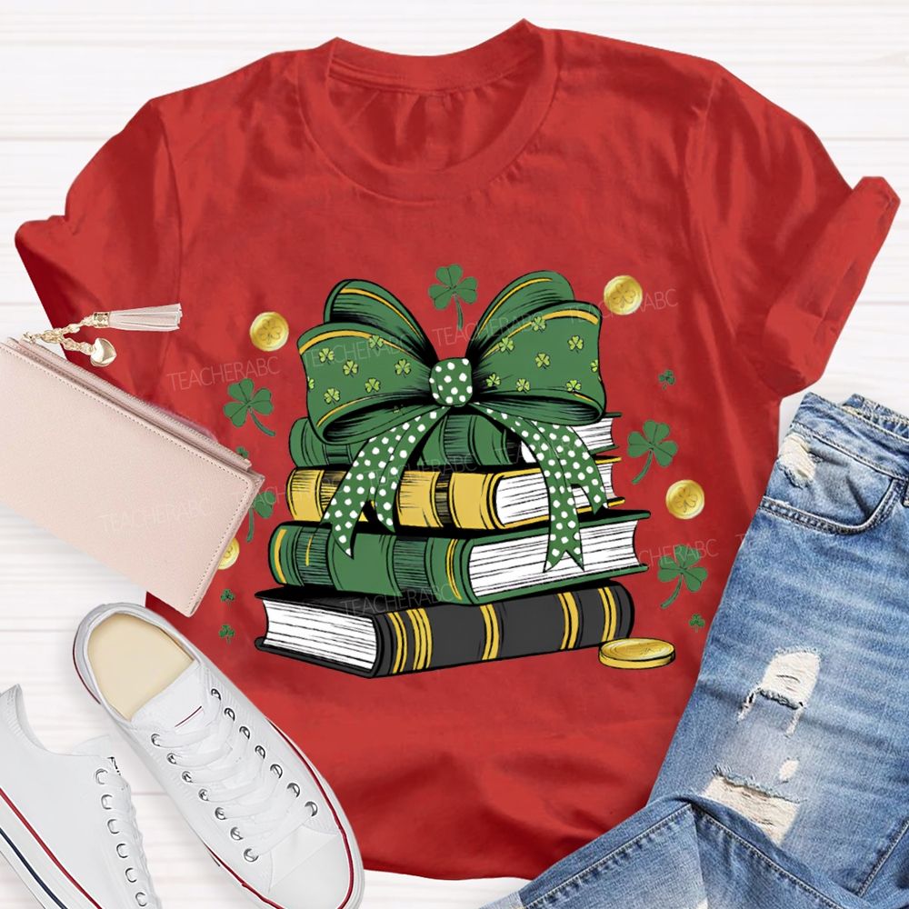 Lucky Books Bow Ties And Shamrocks Teacher T-shirt