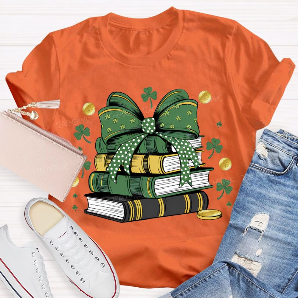 Lucky Books Bow Ties And Shamrocks Teacher T-shirt