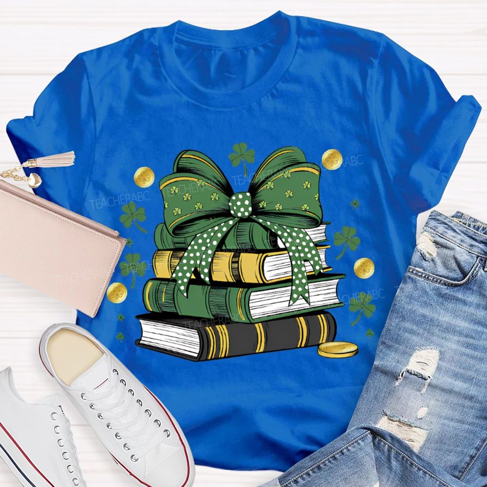 Lucky Books Bow Ties And Shamrocks Teacher T-shirt