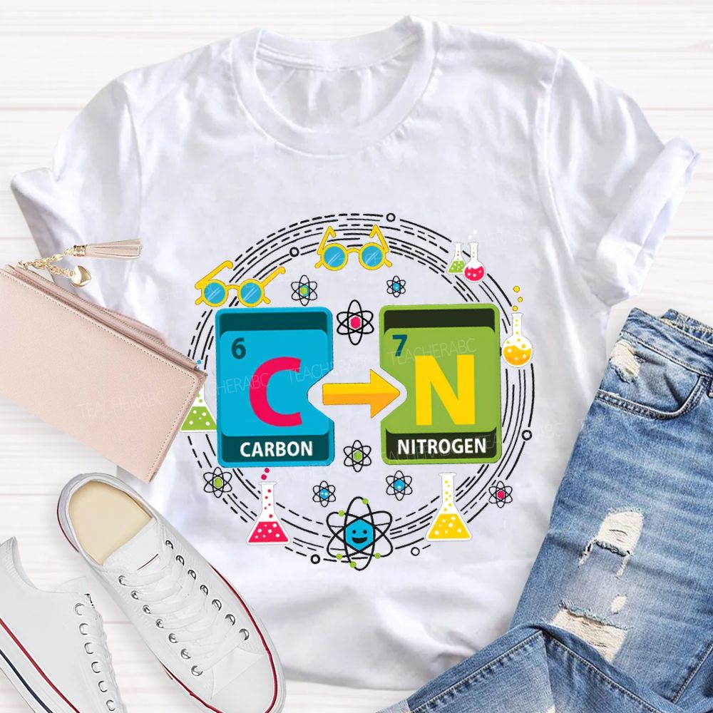 Carbon Nitrogen Science Teacher Glasses And Laboratory Flasks Teacher T-shirt