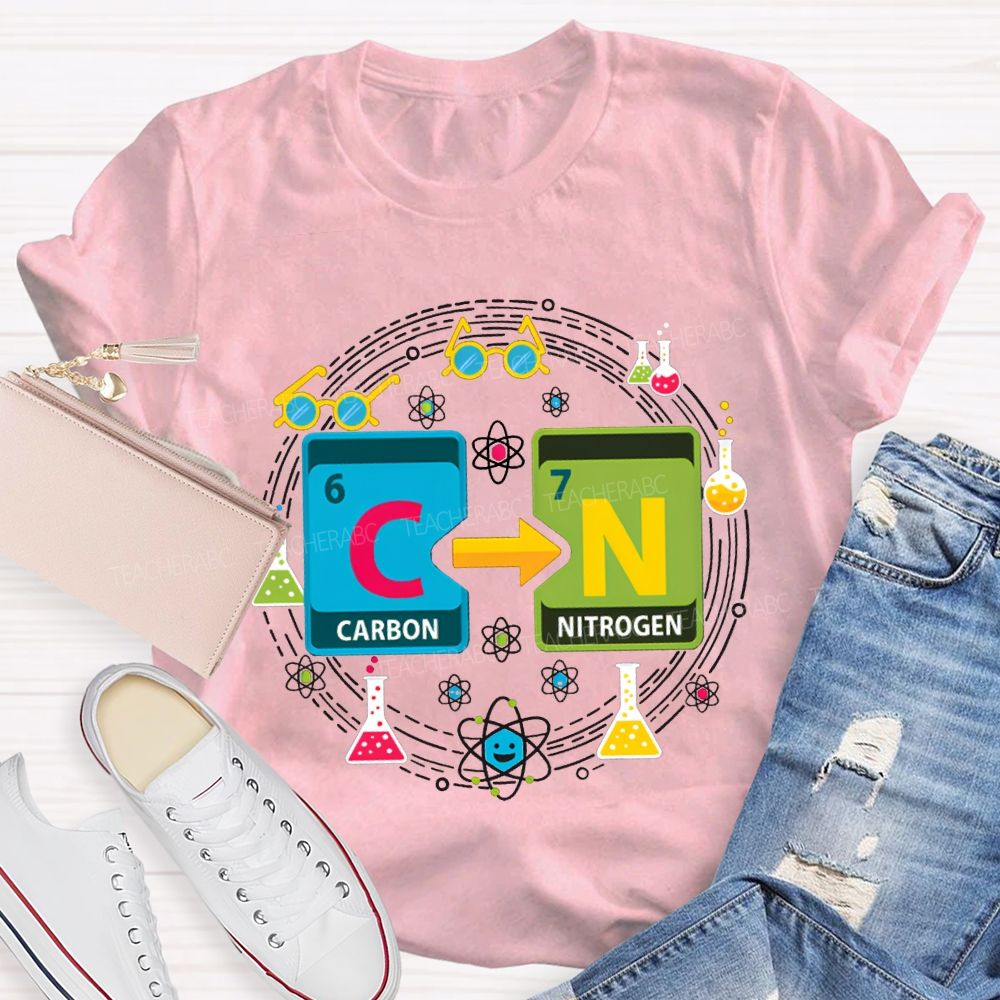 Carbon Nitrogen Science Teacher Glasses And Laboratory Flasks Teacher T-shirt