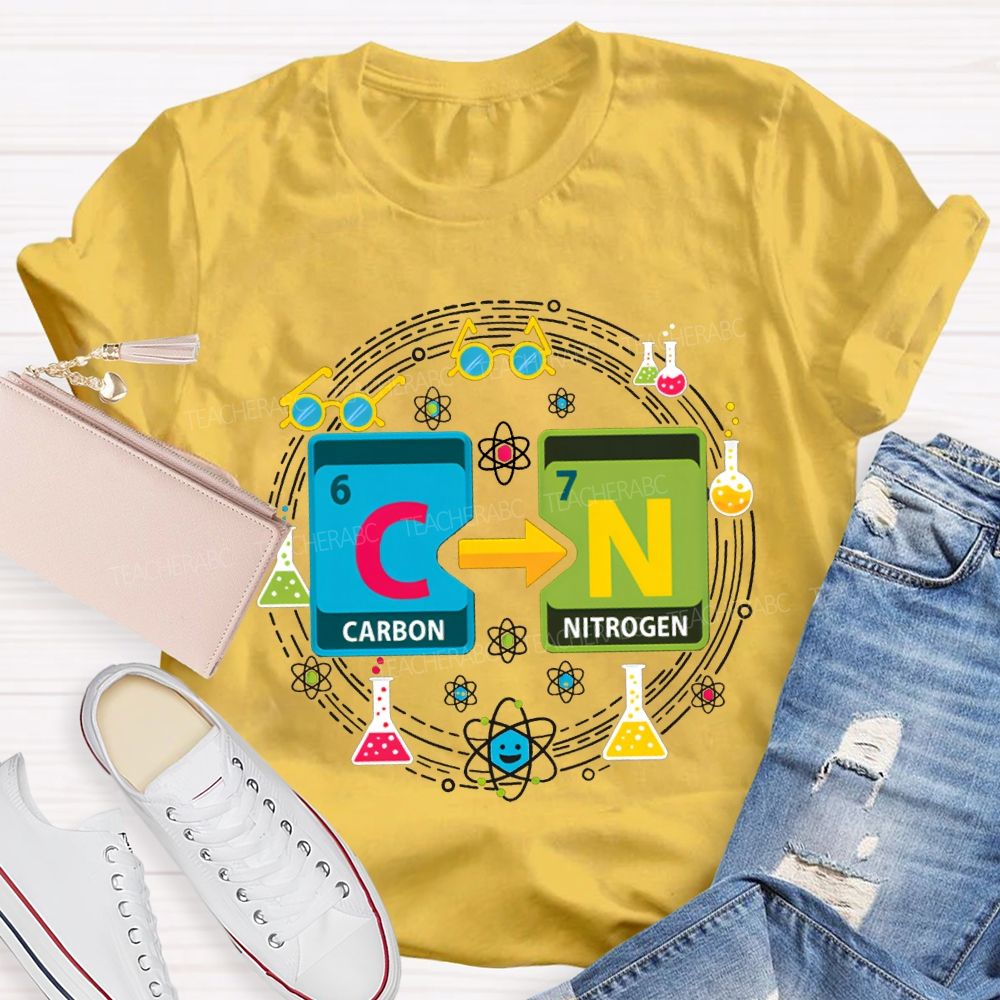 Carbon Nitrogen Science Teacher Glasses And Laboratory Flasks Teacher T-shirt