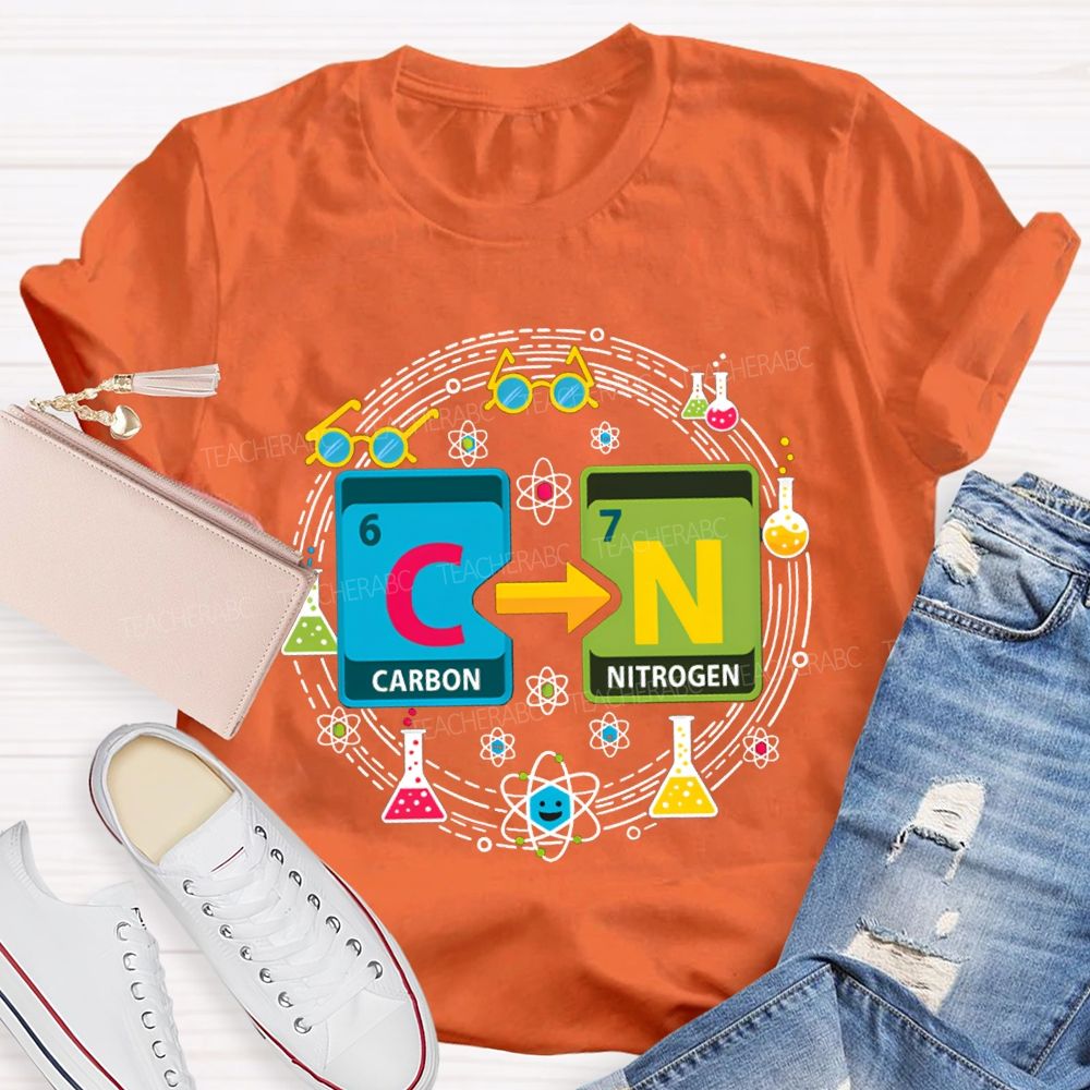 Carbon Nitrogen Science Teacher Glasses And Laboratory Flasks Teacher T-shirt