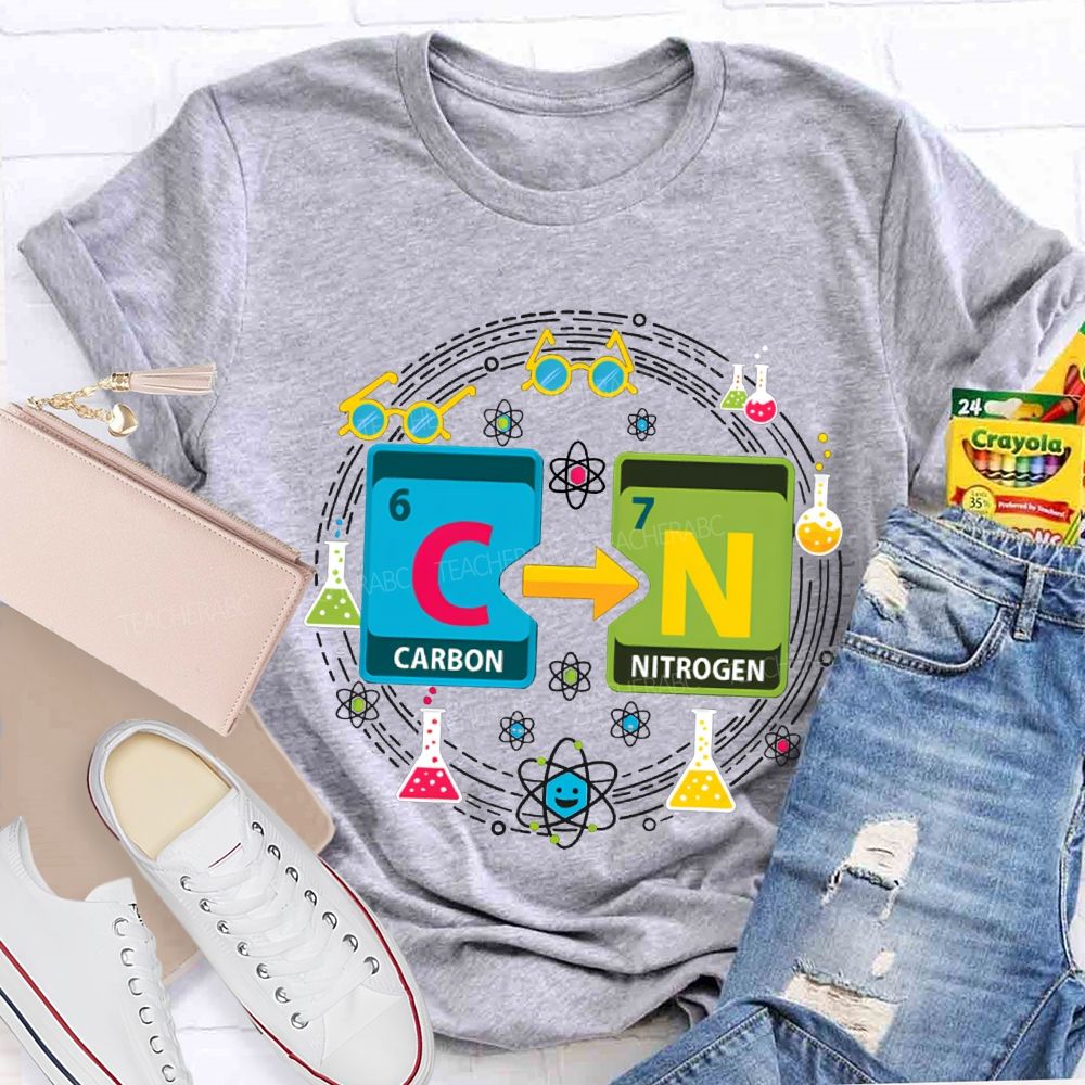 Carbon Nitrogen Science Teacher Glasses And Laboratory Flasks Teacher T-shirt