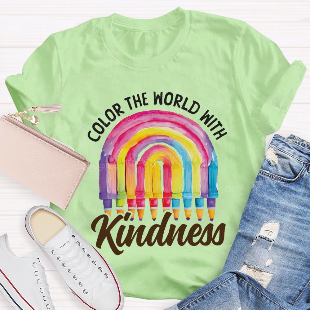 Color The World With Kindness Crayon Rainbow Art Teacher T-shirt