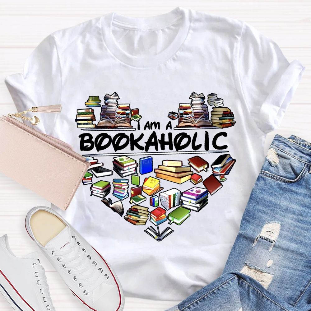 I Am A Bookaholic Heart-Shaped Bookshelf T-shirt