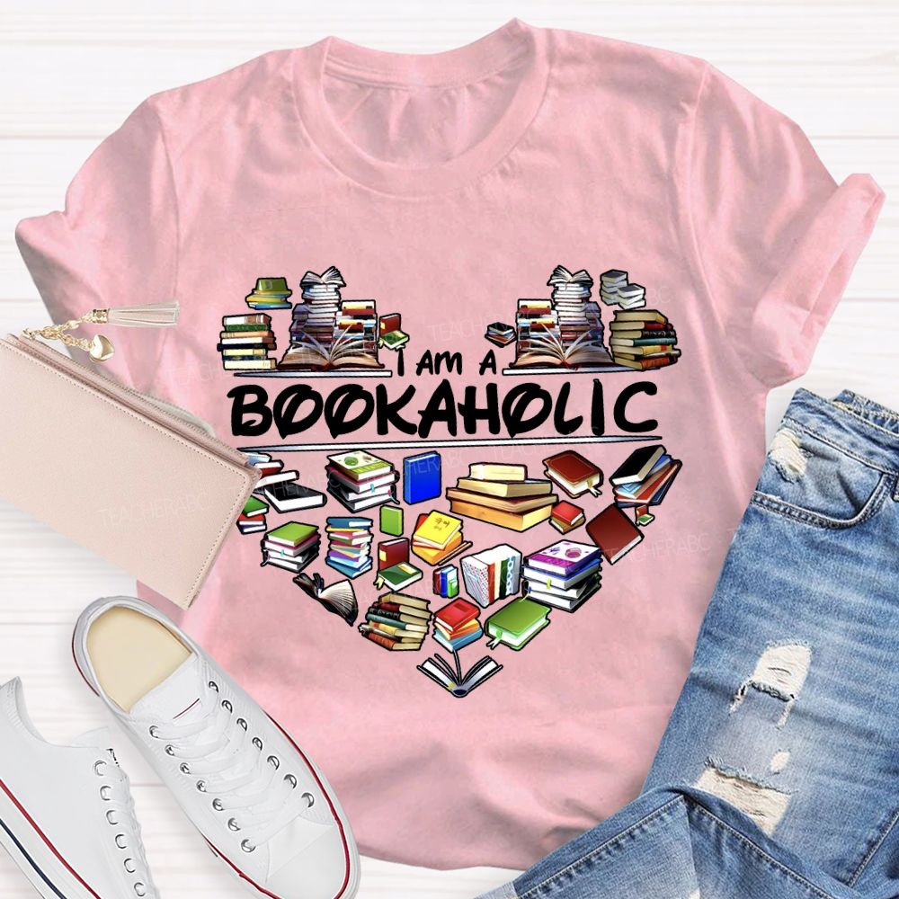 I Am A Bookaholic Heart-Shaped Bookshelf T-shirt