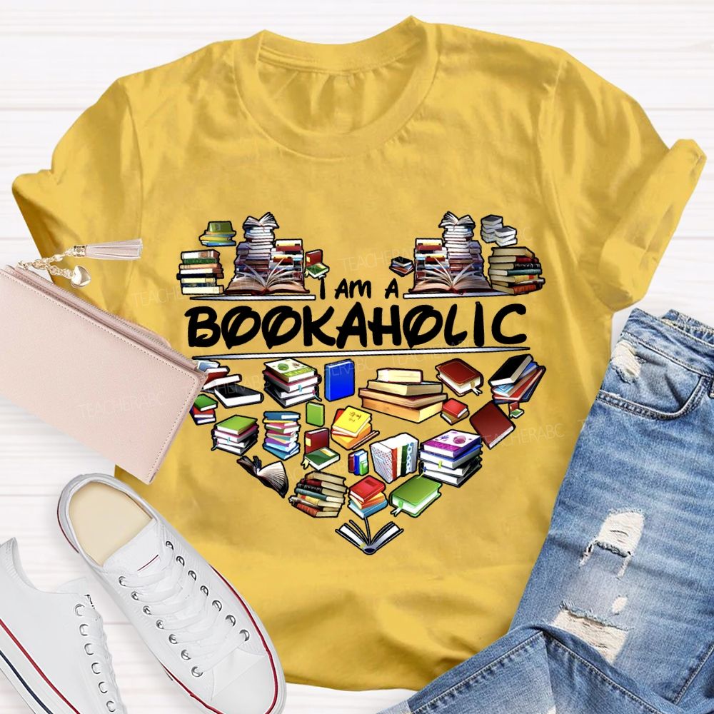 I Am A Bookaholic Heart-Shaped Bookshelf T-shirt