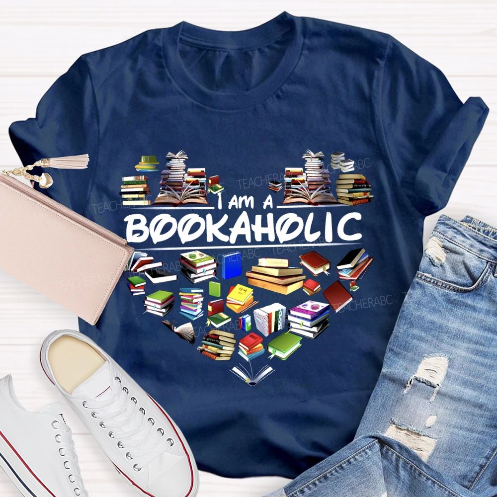 I Am A Bookaholic Heart-Shaped Bookshelf T-shirt
