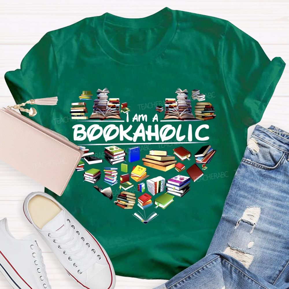 I Am A Bookaholic Heart-Shaped Bookshelf T-shirt