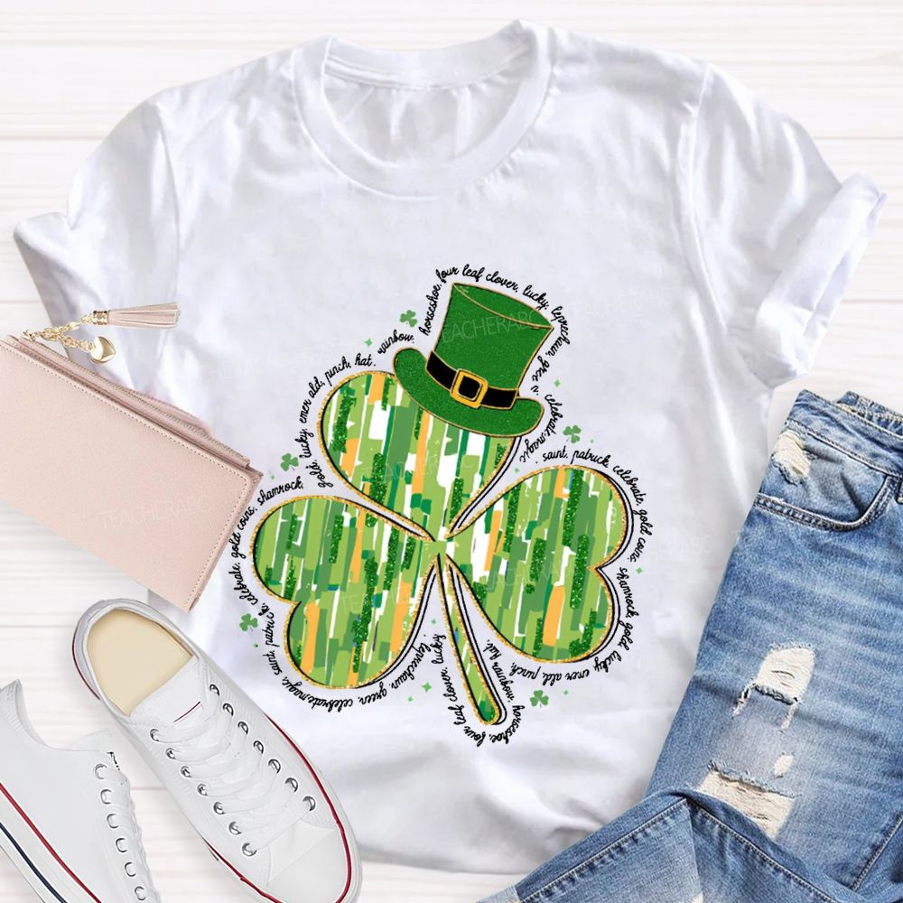 Magic Hat And Lucky Four-Leaf Clover Teacher T-shirt