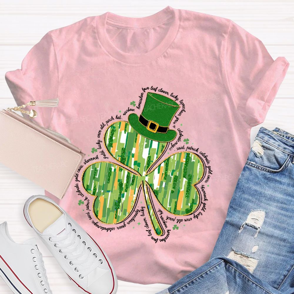 Magic Hat And Lucky Four-Leaf Clover Teacher T-shirt