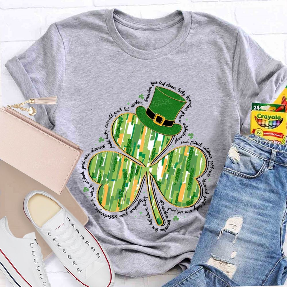 Magic Hat And Lucky Four-Leaf Clover Teacher T-shirt