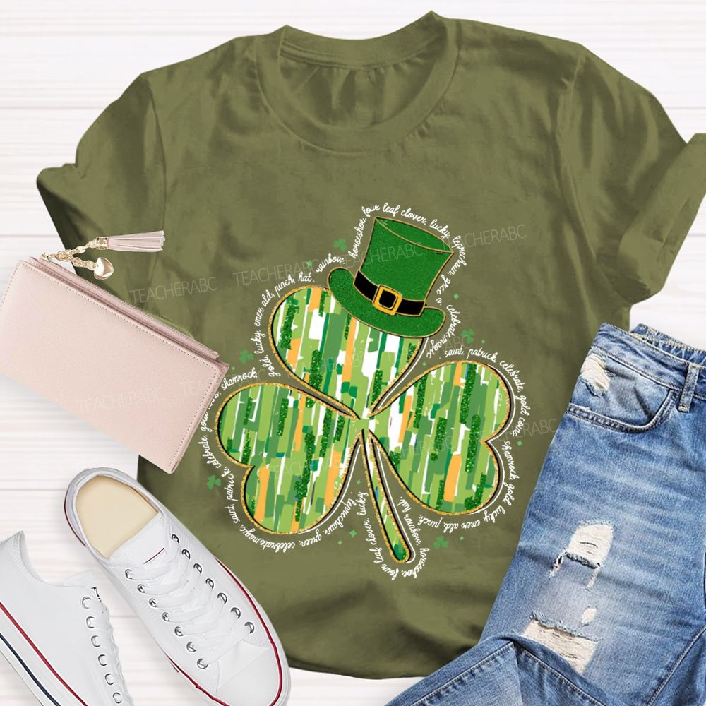 Magic Hat And Lucky Four-Leaf Clover Teacher T-shirt