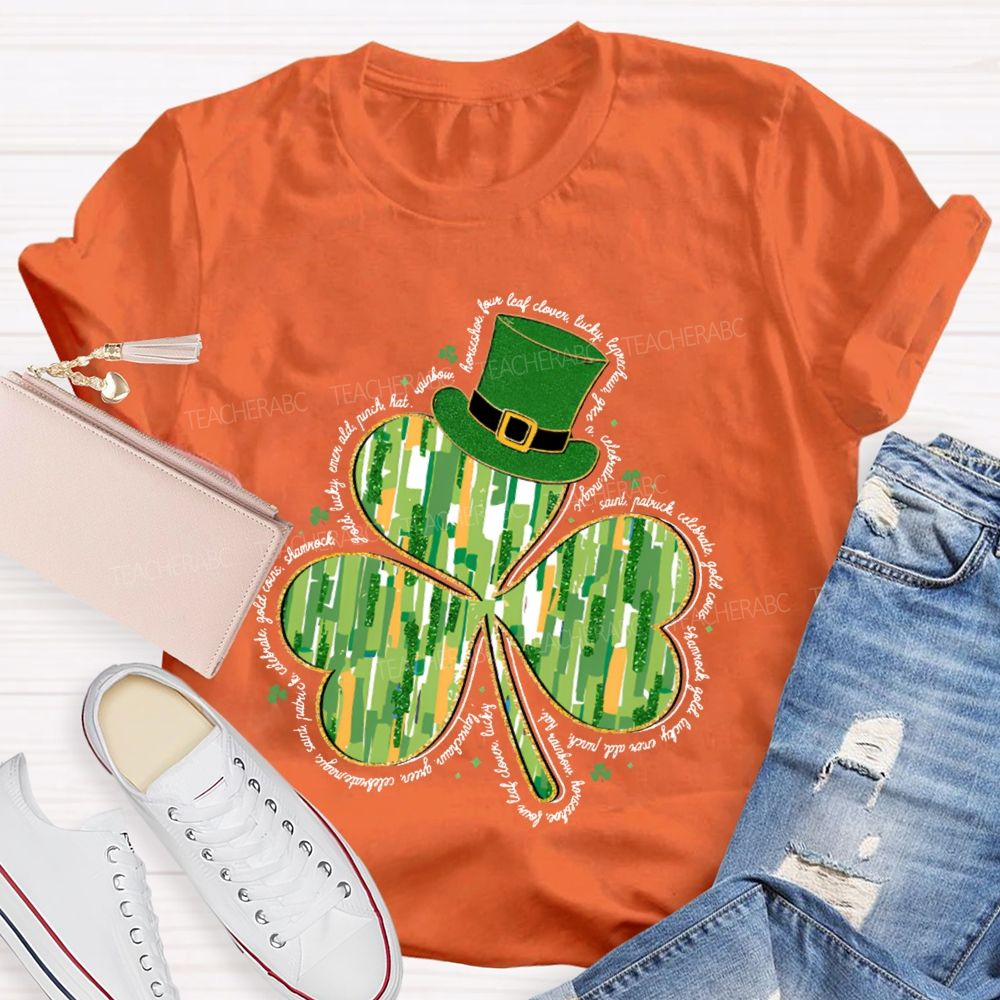 Magic Hat And Lucky Four-Leaf Clover Teacher T-shirt