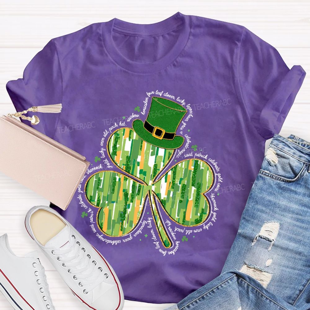 Magic Hat And Lucky Four-Leaf Clover Teacher T-shirt