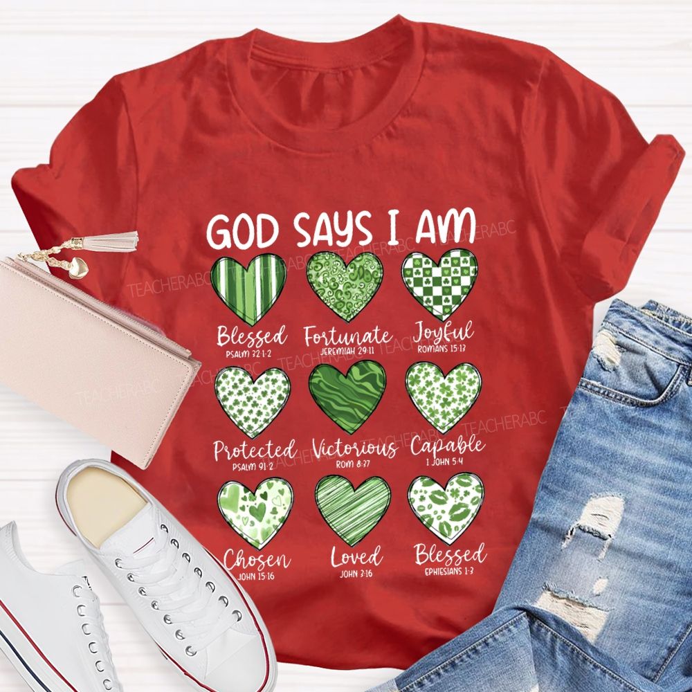 God Says I Am Blessed Fortunate Joyful Victorious Teacher T-shirt