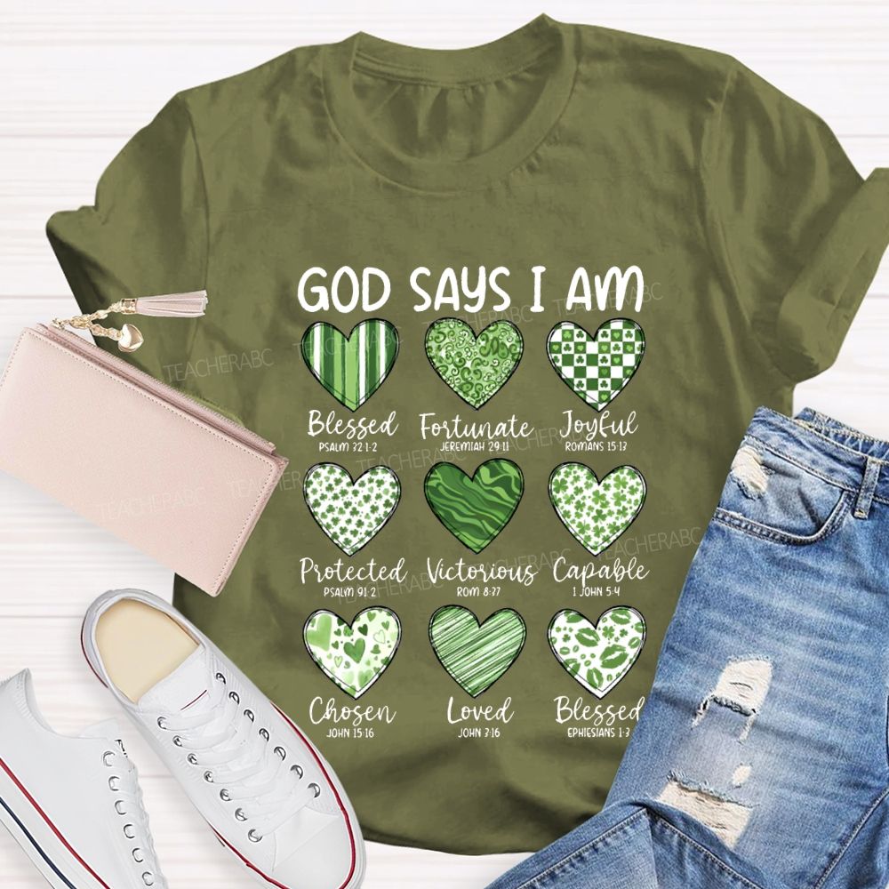 God Says I Am Blessed Fortunate Joyful Victorious Teacher T-shirt