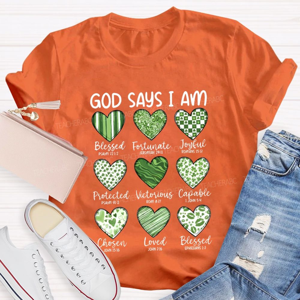 God Says I Am Blessed Fortunate Joyful Victorious Teacher T-shirt