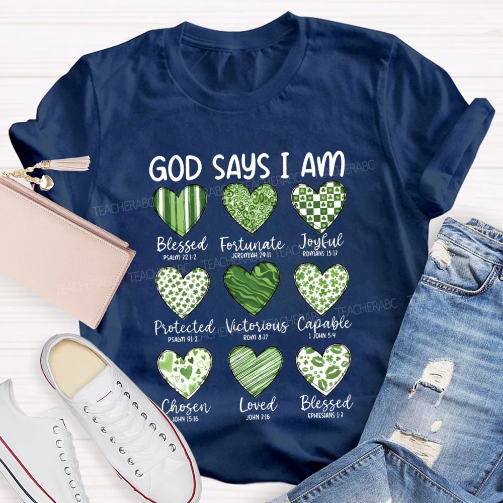 God Says I Am Blessed Fortunate Joyful Victorious Teacher T-shirt
