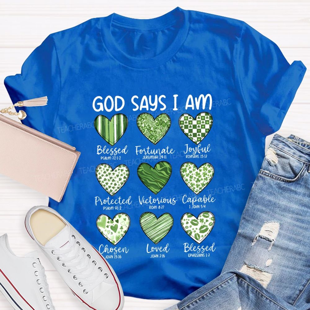 God Says I Am Blessed Fortunate Joyful Victorious Teacher T-shirt