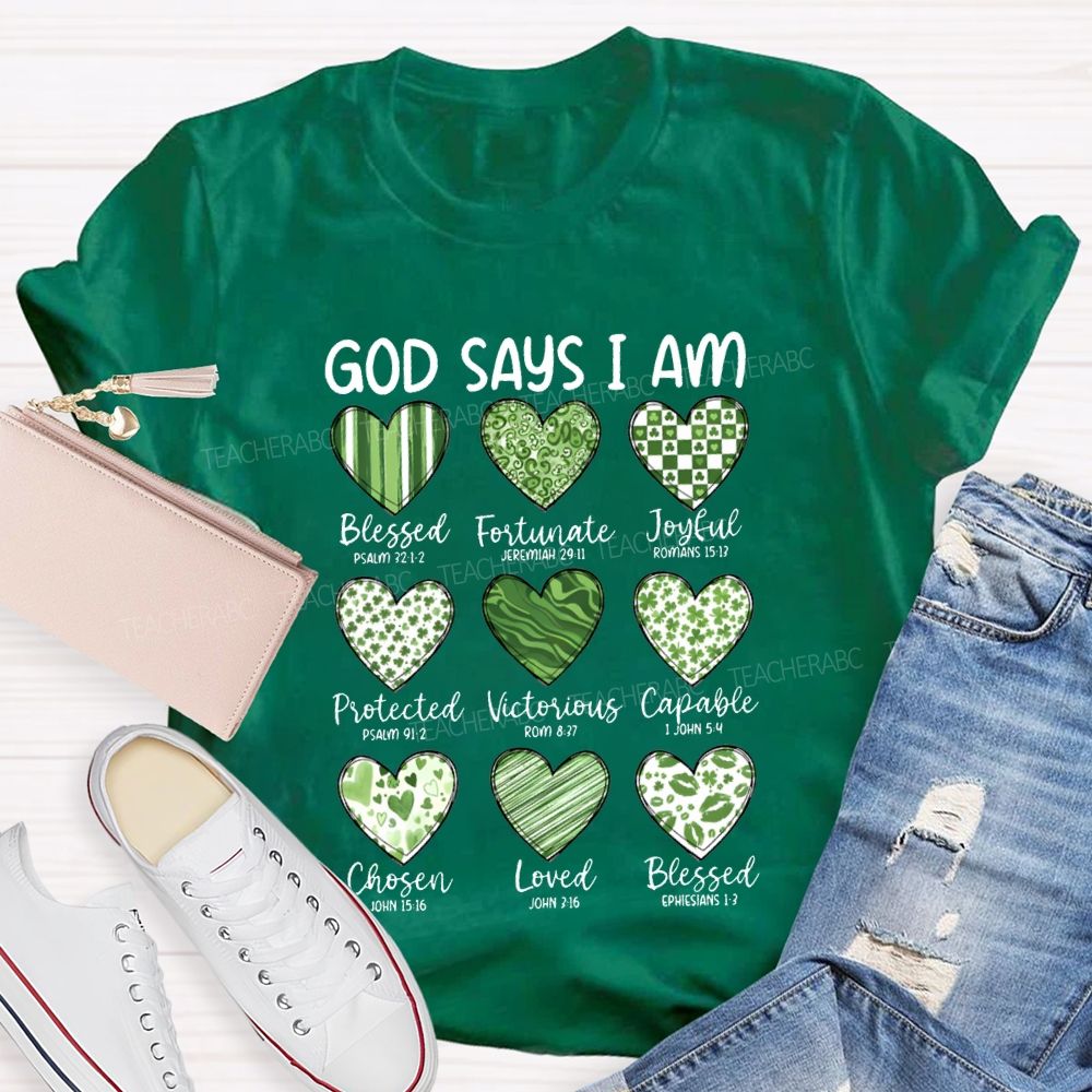 God Says I Am Blessed Fortunate Joyful Victorious Teacher T-shirt