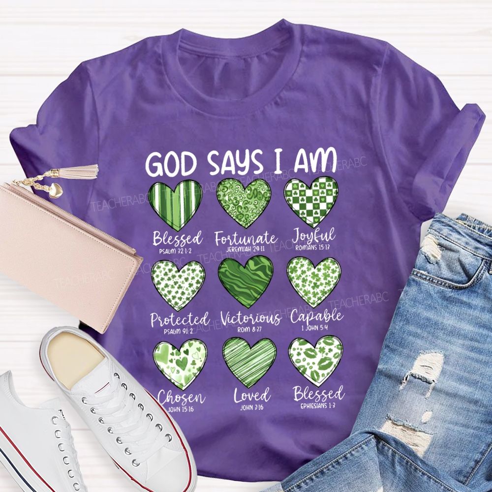 God Says I Am Blessed Fortunate Joyful Victorious Teacher T-shirt