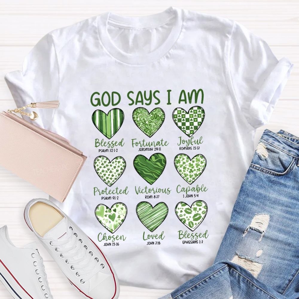 God Says I Am Blessed Fortunate Joyful Victorious Teacher T-shirt