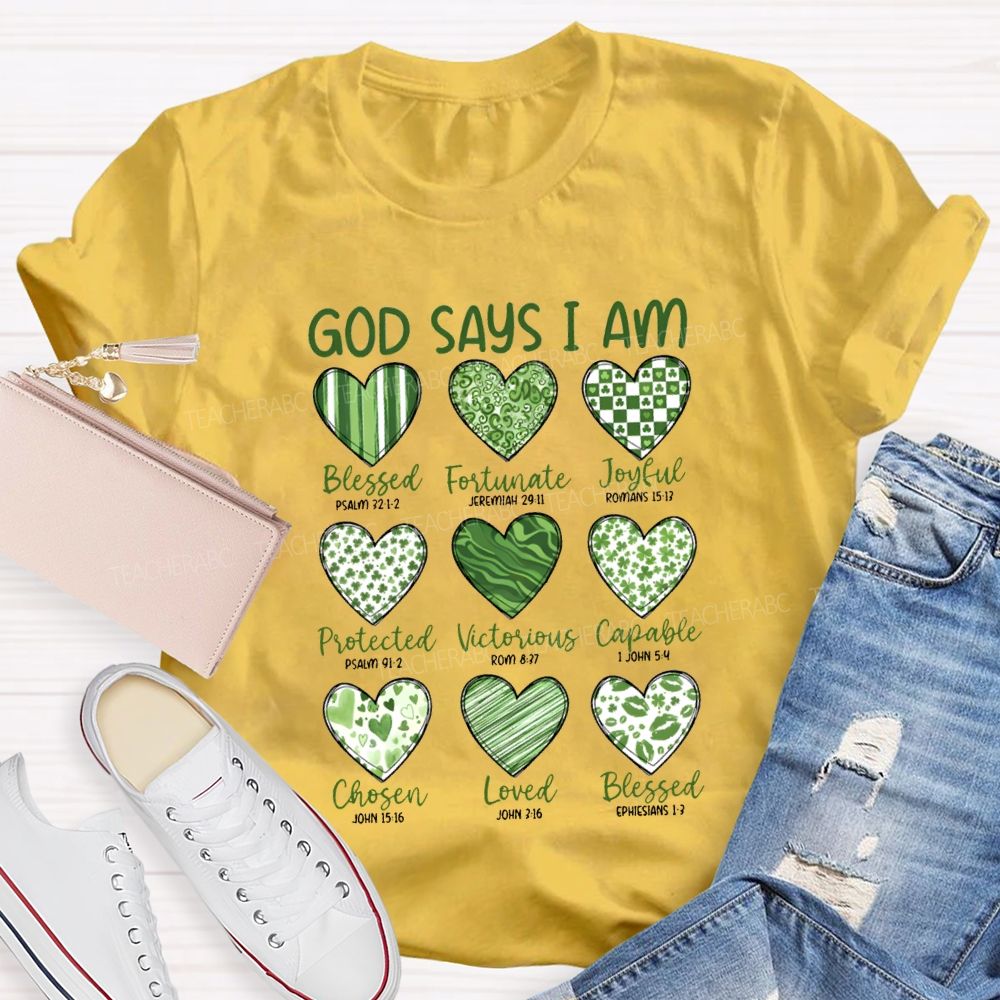 God Says I Am Blessed Fortunate Joyful Victorious Teacher T-shirt