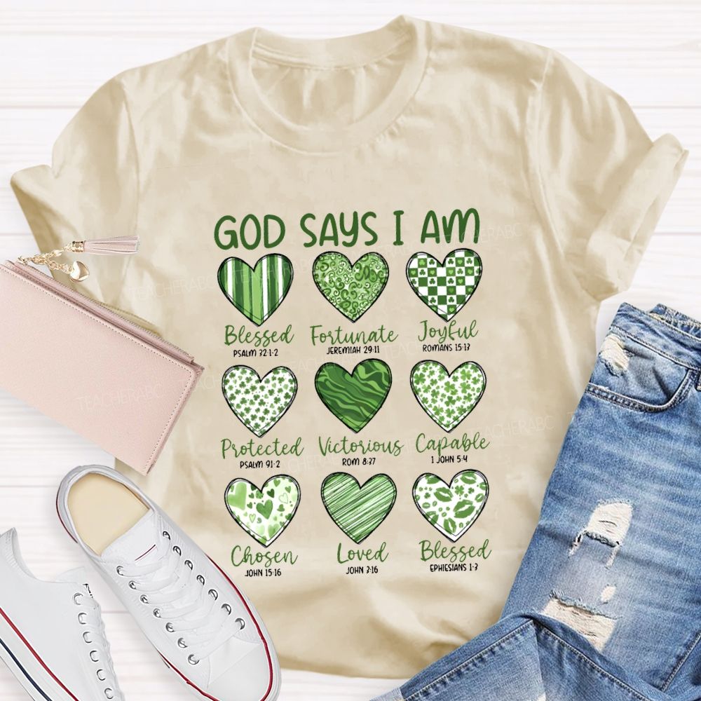 God Says I Am Blessed Fortunate Joyful Victorious Teacher T-shirt