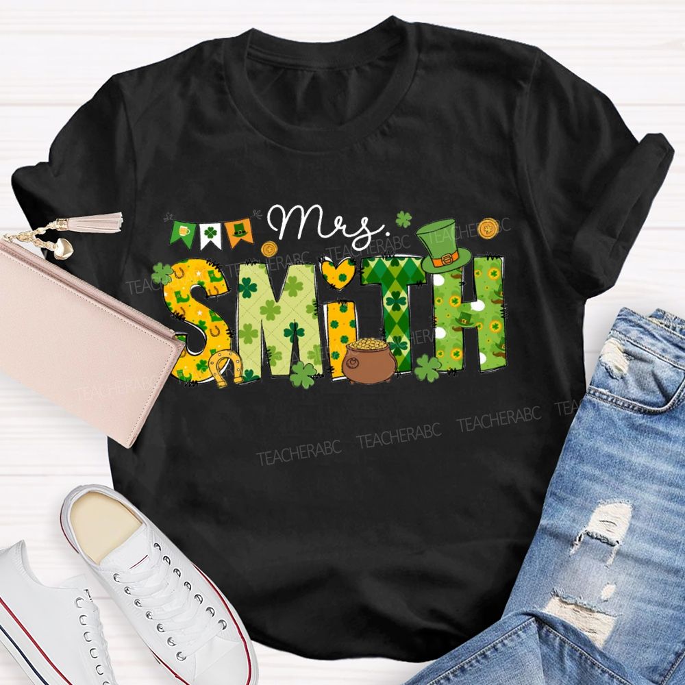 Personalized Name Four-Leaf Clover Fonts And Magic Hats Teacher T-shirt