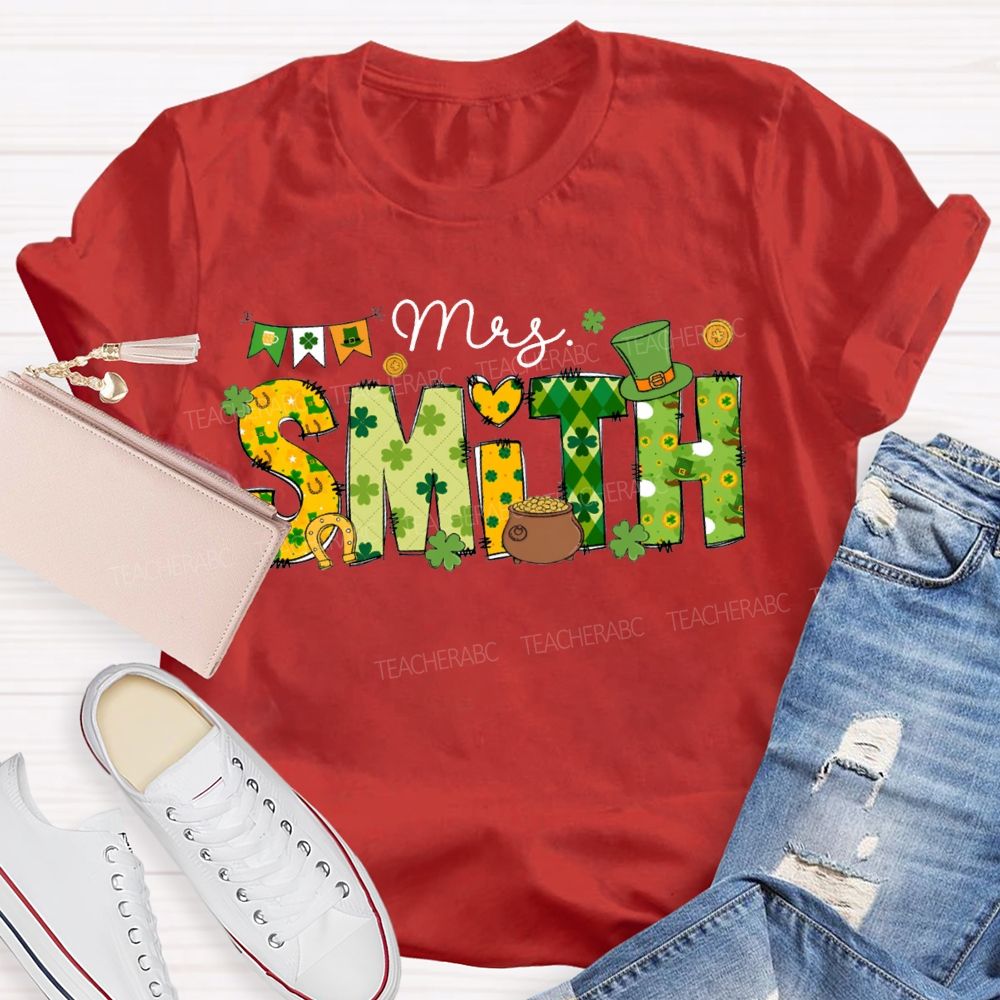 Personalized Name Four-Leaf Clover Fonts And Magic Hats Teacher T-shirt