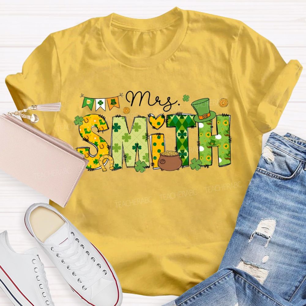 Personalized Name Four-Leaf Clover Fonts And Magic Hats Teacher T-shirt