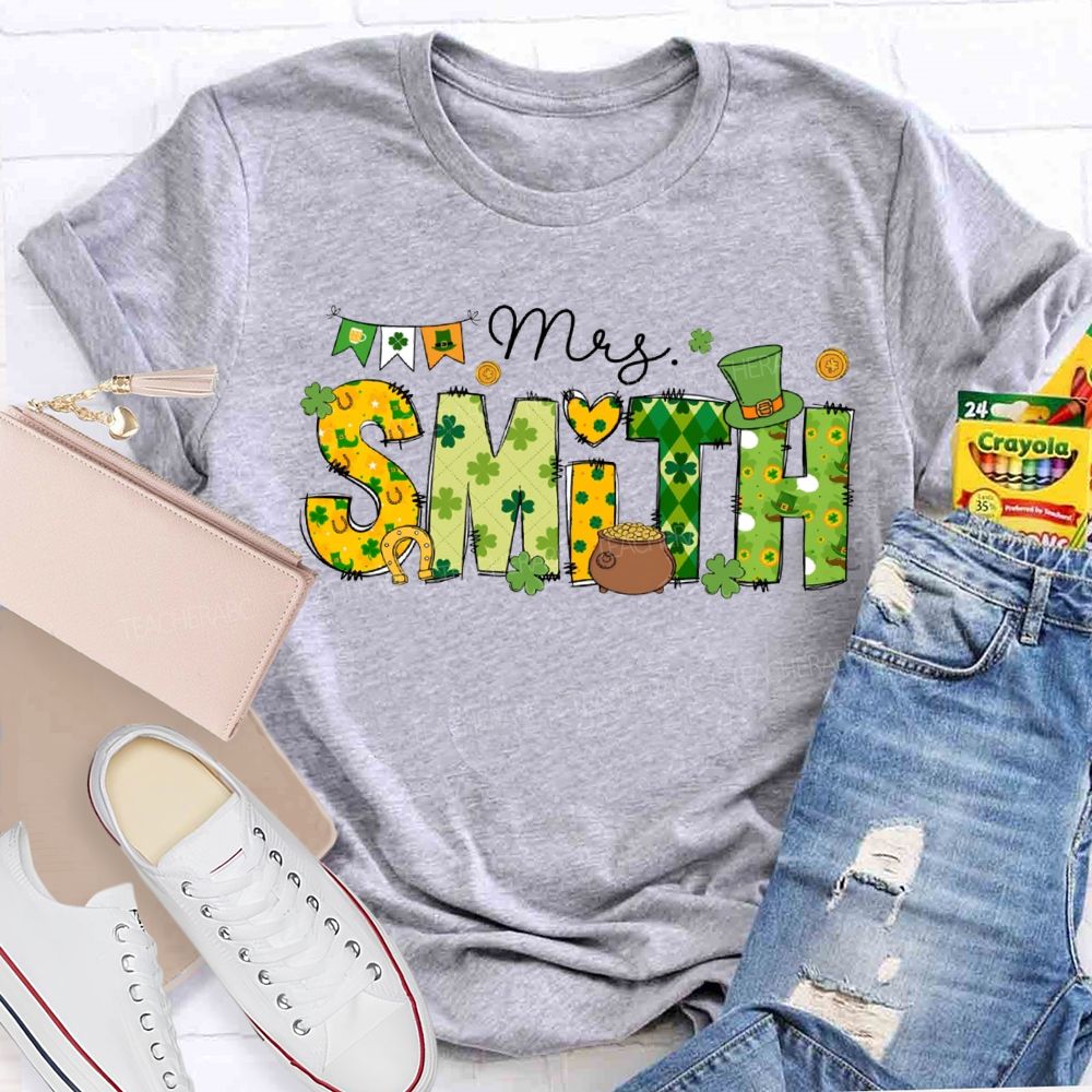 Personalized Name Four-Leaf Clover Fonts And Magic Hats Teacher T-shirt