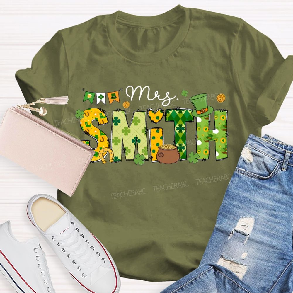 Personalized Name Four-Leaf Clover Fonts And Magic Hats Teacher T-shirt