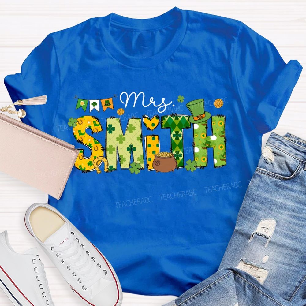 Personalized Name Four-Leaf Clover Fonts And Magic Hats Teacher T-shirt