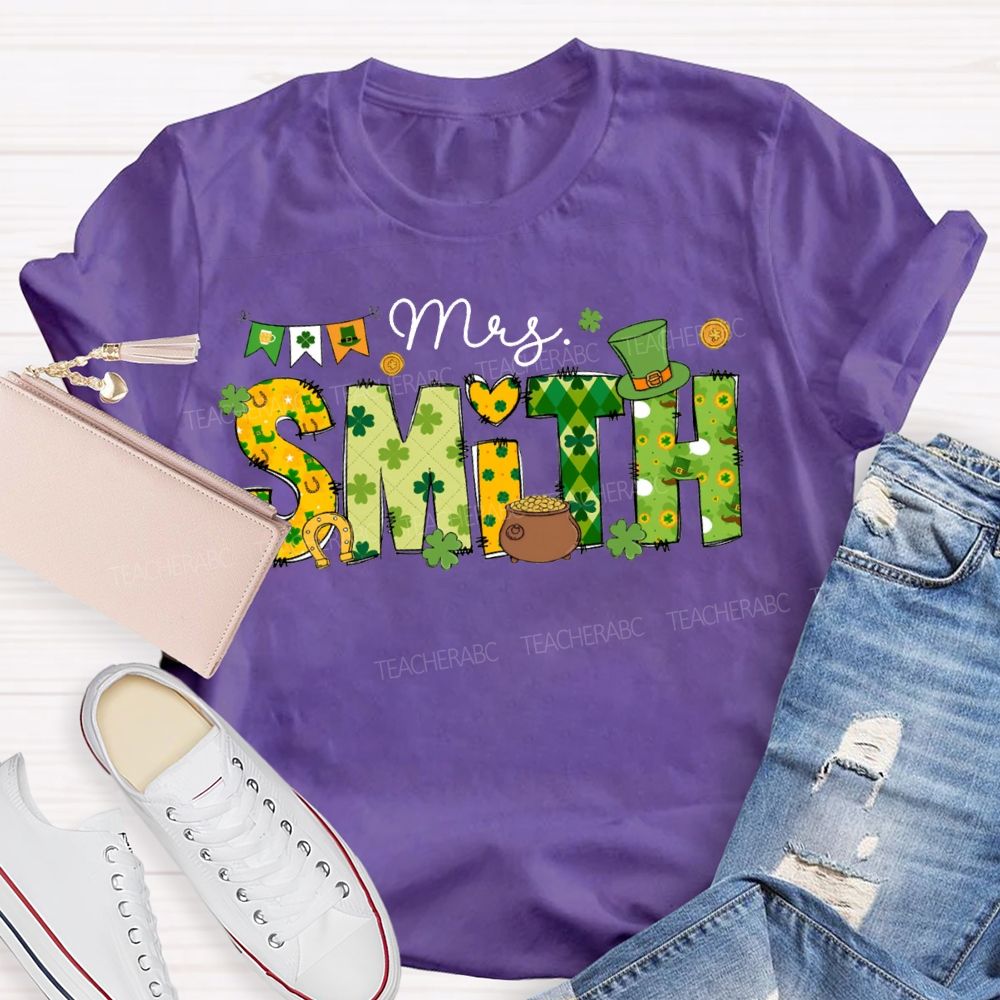 Personalized Name Four-Leaf Clover Fonts And Magic Hats Teacher T-shirt