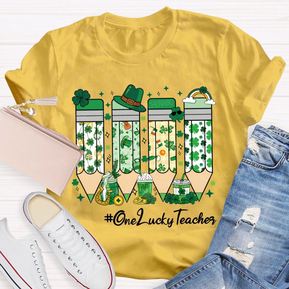 One Lucky Teacher Four-Leaf Clover Pencils And Beer-Themed Prints Teacher T-shirt