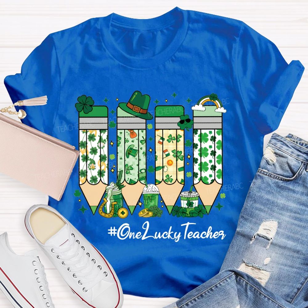 One Lucky Teacher Four-Leaf Clover Pencils And Beer-Themed Prints Teacher T-shirt