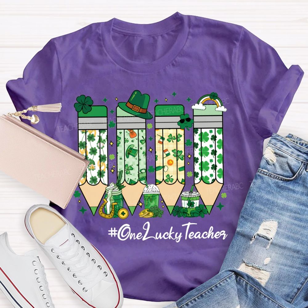 One Lucky Teacher Four-Leaf Clover Pencils And Beer-Themed Prints Teacher T-shirt
