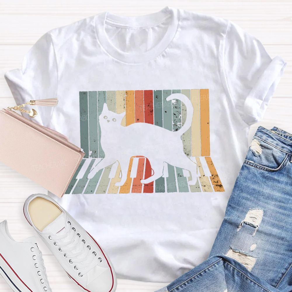 A Black Cat Jumping On The Piano Music Teacher T-shirt