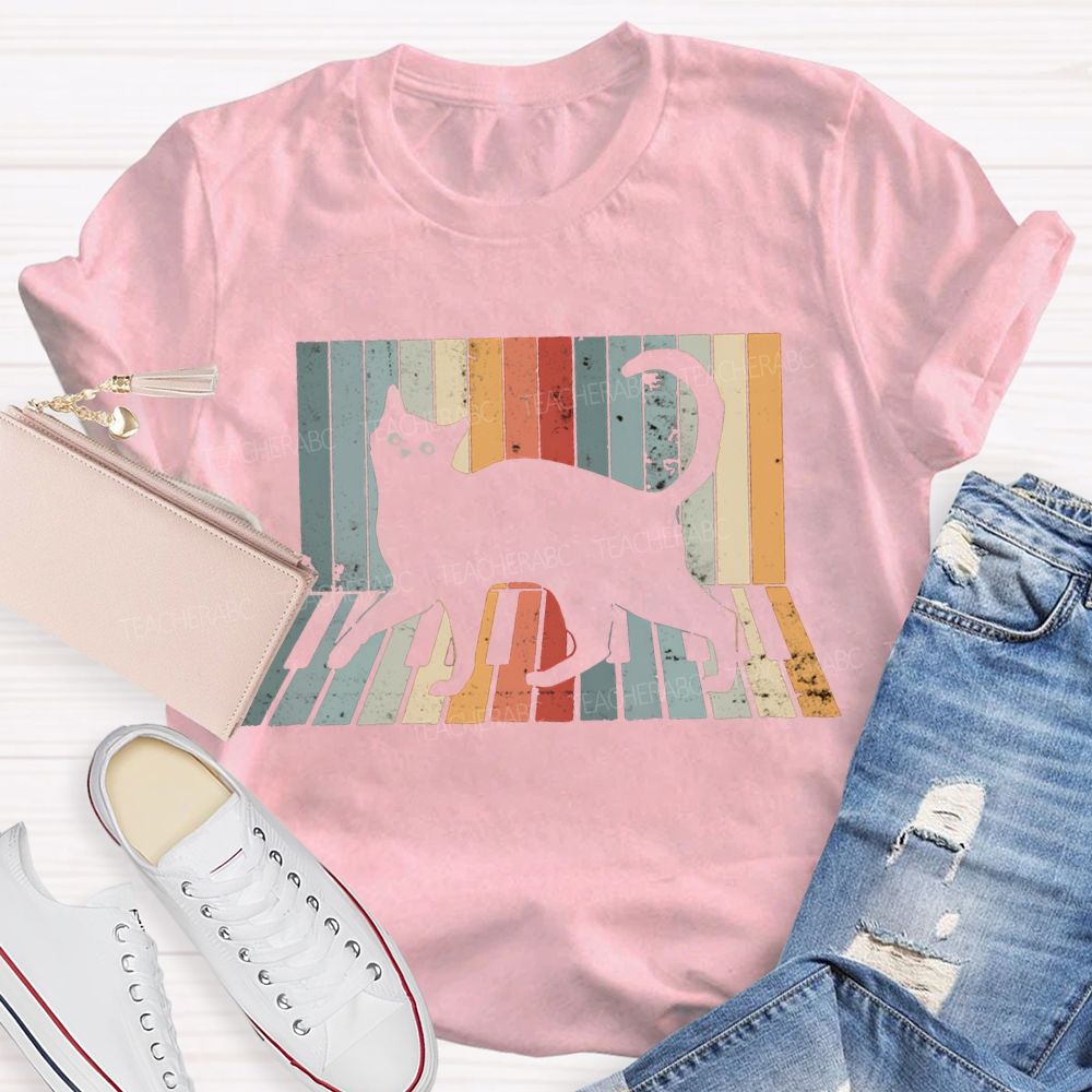 A Black Cat Jumping On The Piano Music Teacher T-shirt
